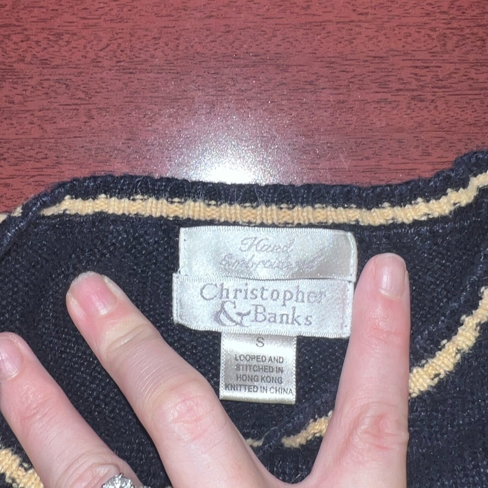Christopher & Banks Hand Embroidered Blue Knit Scarecrow Sweater Women's Sz S - Picture 2 of 7